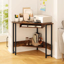 Triangle Corner Desk with Charging Station Keyboard Tray and Storage Shelf-Rustic Brown by LJGDeals