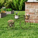 Tricycle Plant Stand Flower Pot Cart Holder with 3 Hollowed Baskets-Bronze