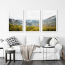 Foggy Mountains and Green Forest. Photo Triptych by Wall Art Set