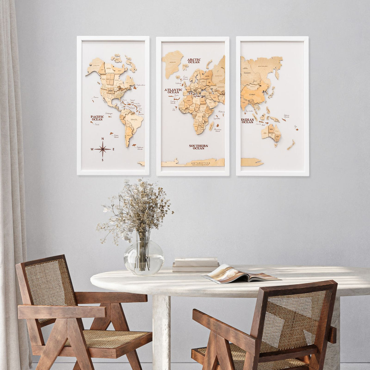 3D Wooden Triptych World Map Gold, photo 9 of 12