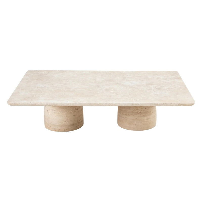Troia Light Travertine Designer Coffee Table Bowl Shape Legs (W)32" (L)47" (H)14"