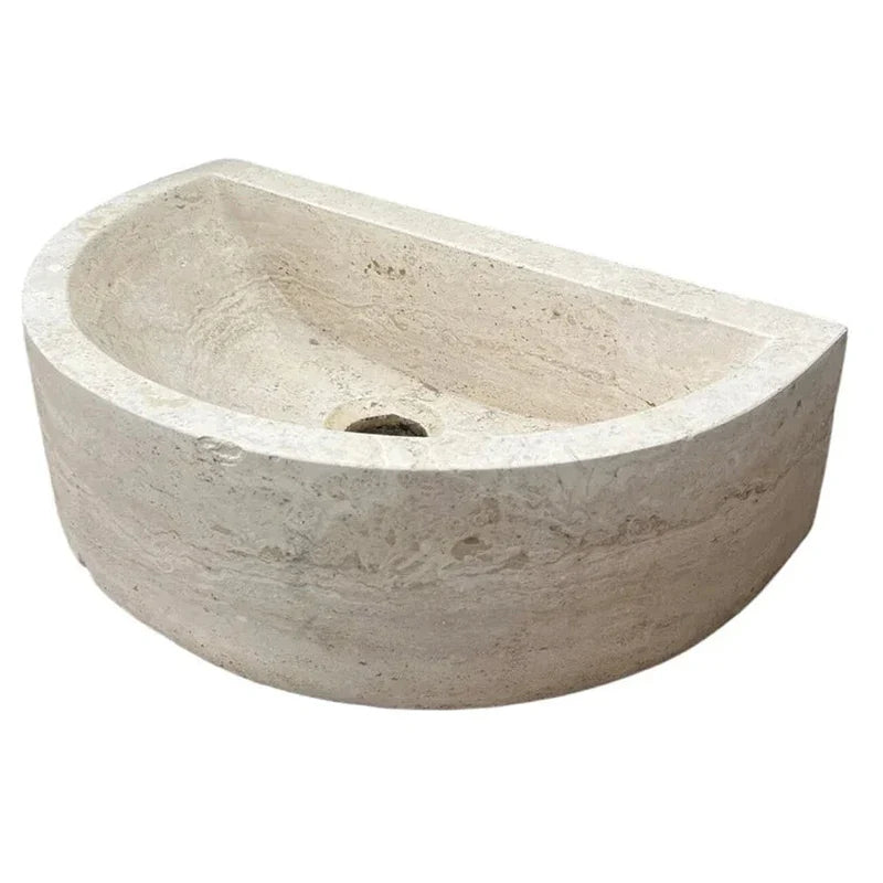 Troia Light Travertine Half Round Wall-mount Bathroom Sink (W)10" (L)16" (H)6" angle product shot