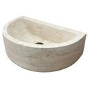 Natural Light Travertine Half Round Wall-Mounted Bathroom Sink Basin 16by10 Inches