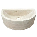 Natural Light Travertine Half Round Wall-Mounted Bathroom Sink Basin 16by10 Inches