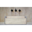 Light Travertine Farmhouse Apron Sink 18x27.5x7 - Handcrafted Turkish Stone Bathroom Faucet Set