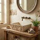 Light Beige Travertine Natural Stone Rustic Vessel Sink Hand Chiseled