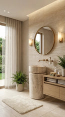 Luxury Travertine Pedestal Sink 18X18 Hand Carved Natural Stone Bathroom