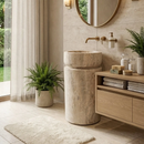 Luxury Travertine Pedestal Sink 18X18 Hand Carved Natural Stone Bathroom