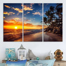 Tropical Beach Sunset Canvas Art, Palm Trees and Ocean Waves