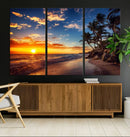 Tropical Beach Sunset Canvas Art, Palm Trees and Ocean Waves