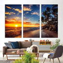 Tropical Beach Sunset Canvas Art, Palm Trees and Ocean Waves