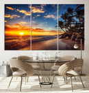 Tropical Beach Sunset Canvas Art, Palm Trees and Ocean Waves