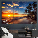 Tropical Beach Sunset Canvas Art, Palm Trees and Ocean Waves