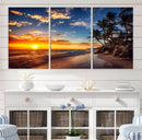 Tropical Beach Sunset Canvas Art, Palm Trees and Ocean Waves