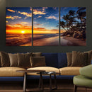 Tropical Beach Sunset Canvas Art, Palm Trees and Ocean Waves