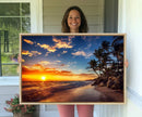 Tropical Beach Sunset Canvas Art, Palm Trees and Ocean Waves