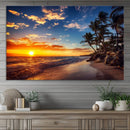 Tropical Beach Sunset Canvas Art, Palm Trees and Ocean Waves