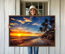Tropical Beach Sunset Canvas Art, Palm Trees and Ocean Waves