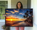 Tropical Beach Sunset Canvas Art, Palm Trees and Ocean Waves