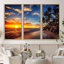 Tropical Beach Sunset Canvas Art, Palm Trees and Ocean Waves