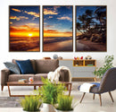 Tropical Beach Sunset Canvas Art, Palm Trees and Ocean Waves
