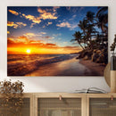 Tropical Beach Sunset Canvas Art, Palm Trees and Ocean Waves