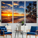 Tropical Beach Sunset Canvas Art, Palm Trees and Ocean Waves