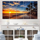 Tropical Beach Sunset Canvas Art, Palm Trees and Ocean Waves
