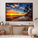 Tropical Beach Sunset Canvas Art, Palm Trees and Ocean Waves