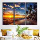 Tropical Beach Sunset Canvas Art, Palm Trees and Ocean Waves