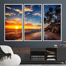 Tropical Beach Sunset Canvas Art, Palm Trees and Ocean Waves