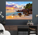 Tropical Beach Sunset Canvas Print, Ocean Waves and Rocky by MyGreatCanvas | Canvas Wall Art Prints | Photo Prints & Wall Decor