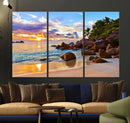 Tropical Beach Sunset Canvas Print, Ocean Waves and Rocky by MyGreatCanvas | Canvas Wall Art Prints | Photo Prints & Wall Decor