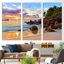 Tropical Beach Sunset Canvas Print, Ocean Waves and Rocky by MyGreatCanvas | Canvas Wall Art Prints | Photo Prints & Wall Decor