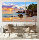 Tropical Beach Sunset Canvas Print, Ocean Waves and Rocky by MyGreatCanvas | Canvas Wall Art Prints | Photo Prints & Wall Decor