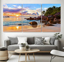 Tropical Beach Sunset Canvas Print, Ocean Waves and Rocky by MyGreatCanvas | Canvas Wall Art Prints | Photo Prints & Wall Decor