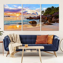 Tropical Beach Sunset Canvas Print, Ocean Waves and Rocky by MyGreatCanvas | Canvas Wall Art Prints | Photo Prints & Wall Decor