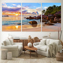 Tropical Beach Sunset Canvas Print, Ocean Waves and Rocky by MyGreatCanvas | Canvas Wall Art Prints | Photo Prints & Wall Decor