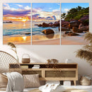 Tropical Beach Sunset Canvas Print, Ocean Waves and Rocky by MyGreatCanvas | Canvas Wall Art Prints | Photo Prints & Wall Decor