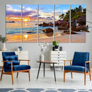 Tropical Beach Sunset Canvas Print, Ocean Waves and Rocky by MyGreatCanvas | Canvas Wall Art Prints | Photo Prints & Wall Decor