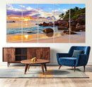 Tropical Beach Sunset Canvas Print, Ocean Waves and Rocky by MyGreatCanvas | Canvas Wall Art Prints | Photo Prints & Wall Decor