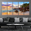Tropical Beach Sunset Canvas Print, Ocean Waves and Rocky by MyGreatCanvas | Canvas Wall Art Prints | Photo Prints & Wall Decor