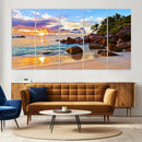 Tropical Beach Sunset Canvas Print, Ocean Waves and Rocky by MyGreatCanvas | Canvas Wall Art Prints | Photo Prints & Wall Decor