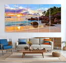 Tropical Beach Sunset Canvas Print, Ocean Waves and Rocky by MyGreatCanvas | Canvas Wall Art Prints | Photo Prints & Wall Decor