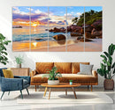 Tropical Beach Sunset Canvas Print, Ocean Waves and Rocky by MyGreatCanvas | Canvas Wall Art Prints | Photo Prints & Wall Decor