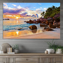 Tropical Beach Sunset Canvas Print, Ocean Waves and Rocky by MyGreatCanvas | Canvas Wall Art Prints | Photo Prints & Wall Decor