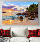 Tropical Beach Sunset Canvas Print, Ocean Waves and Rocky by MyGreatCanvas | Canvas Wall Art Prints | Photo Prints & Wall Decor