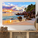 Tropical Beach Sunset Canvas Print, Ocean Waves and Rocky by MyGreatCanvas | Canvas Wall Art Prints | Photo Prints & Wall Decor
