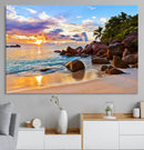 Tropical Beach Sunset Canvas Print, Ocean Waves and Rocky by MyGreatCanvas | Canvas Wall Art Prints | Photo Prints & Wall Decor