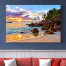 Tropical Beach Sunset Canvas Print, Ocean Waves and Rocky by MyGreatCanvas | Canvas Wall Art Prints | Photo Prints & Wall Decor